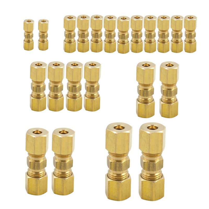 Legines Brass Compression Tube Fitting, Comp Union Coupling Assortment Kit 1/8", 3/16", 1/4", 5/16", 3/8" & 1/2" 6 Sizes (22 Pcs) - Image 1